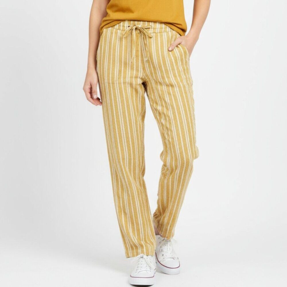 Per Se Linen Blend Mustard Yellow & Cream Striped Casual Pants S